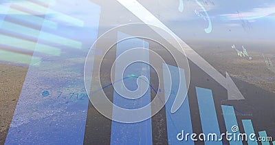 Bar chart and line graph image over aerial view of vast landscape Stock Photo