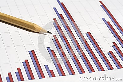 Bar chart with pencil Stock Photo