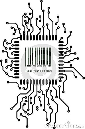 Bar code with border frame in PCB-layout style. Vector illustration. Cartoon Illustration