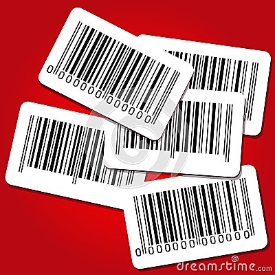 Bar code labels on red background Vector Illustration