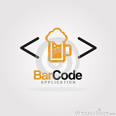Bar Code Logo Design Template with a mug of Beer design concept for Software development, Software application, Mobile Vector Illustration