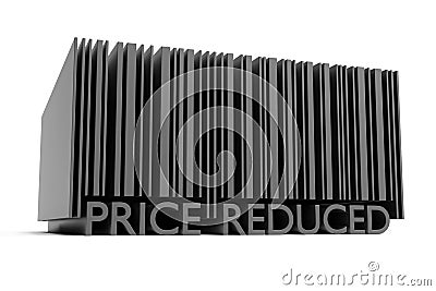 Bar code with the words PRICE REDUCED. 3D render. Cartoon Illustration