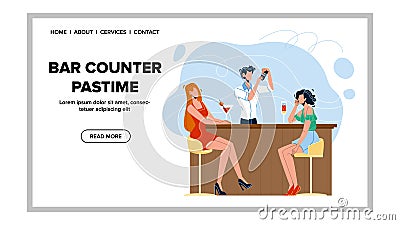 Bar Counter Pastime Cocktails And Friend Vector Vector Illustration