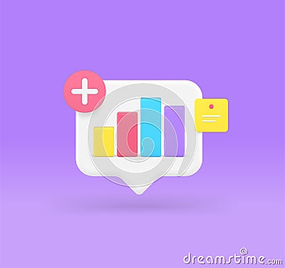 Bar diagram graph add quick tips management business analyzing 3d icon realistic vector illustration Vector Illustration