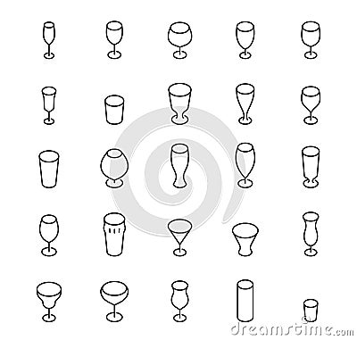Bar Glasses Icons in Thin Line Style Vector Illustration