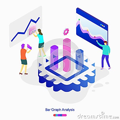 Bar Graph Analysis Cartoon Illustration