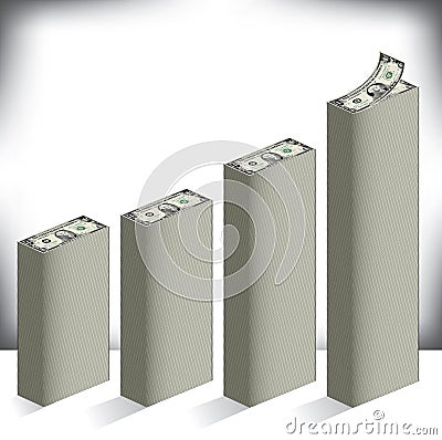 Bar graph made of dollar bills Vector Illustration