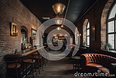 Bar interior vintage loft. Generate Ai Stock Photo