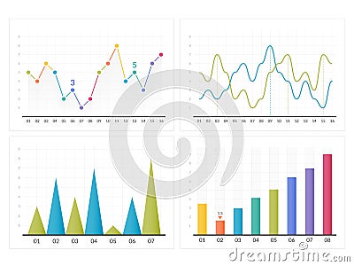 Bar and Line Charts Vector Illustration