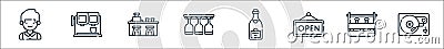 Bar line icons. linear set. quality vector line set such as turntable, beer box, open, champagne, glasses, bar counter, drink Vector Illustration