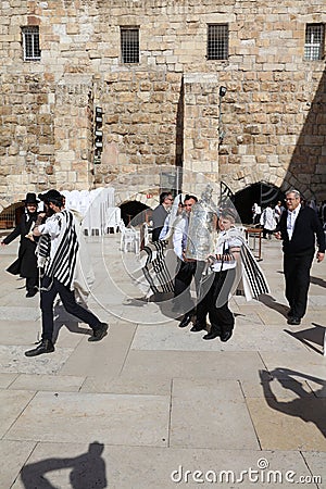 Bar Mitzvah Ceremony at the Western Wall in Jerusalem Editorial Stock Photo