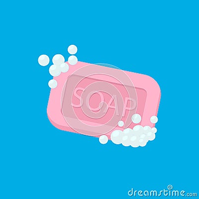 Bar of soap with foam isolated on white background. Vector illustration Vector Illustration