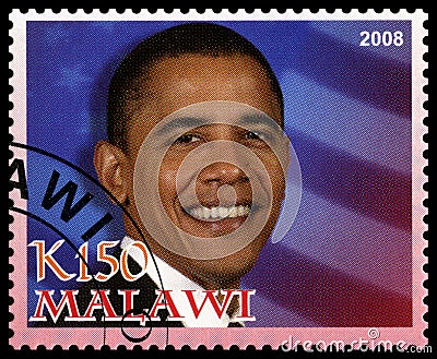 Barack Obama Postage Stamp from Malawi Editorial Stock Photo