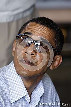 Barack Obama with protective glasses Editorial Stock Photo