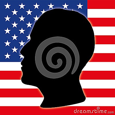 Barack Obama silhouette with US flag Cartoon Illustration