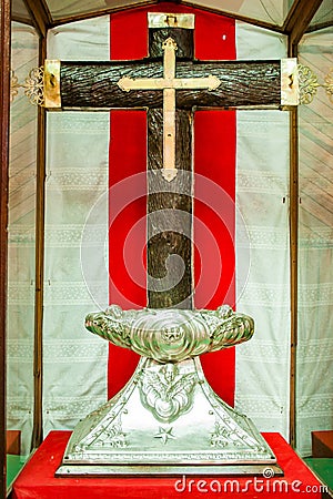 Wooden cross used by Christopher Colombus when he disembarked in Baracoa, Stock Photo