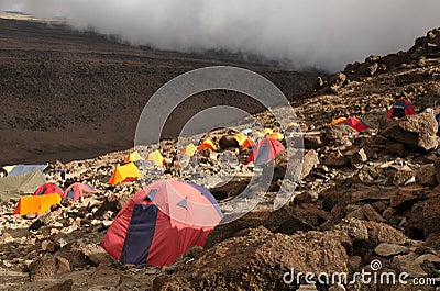 Barafu camp on Machame route Stock Photo