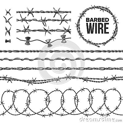 Barb Wire Collection With Razor Detail Set Vector Vector Illustration