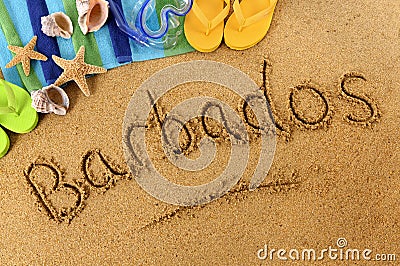 Barbados beach writing Stock Photo