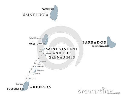 Barbados, Grenada, Saint Lucia, Saint Vincent political map Vector Illustration