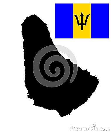 Barbados map silhouette, Barbados flag . Cartoon Illustration