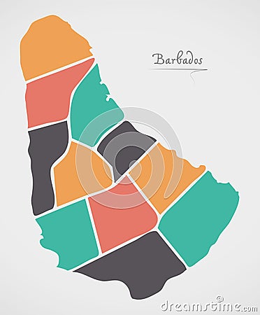 Barbados Map with states and modern round shapes Cartoon Illustration