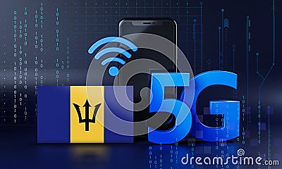 Barbados Ready for 5G Connection Concept. 3D Rendering Smartphone Technology Background Stock Photo