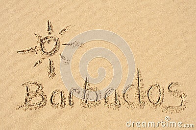 Barbados in the Sand Stock Photo