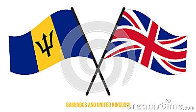 Barbados and United Kingdom Flags Crossed And Waving Flat Style. Official Proportion. Correct Colors Vector Illustration