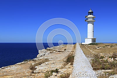 Barbaria lighthouse formentera Balearic islands Stock Photo