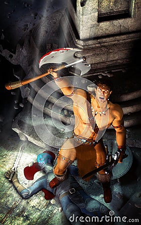 Barbarian fantasy warrior Stock Photo