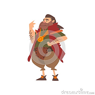 Barbarian Leader, Medieval Historical Cartoon Character in Traditional Costume Vector Illustration Vector Illustration