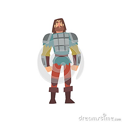 Barbarian Warrior on Amour, Medieval Historical Cartoon Character in Traditional Costume Vector Illustration Vector Illustration