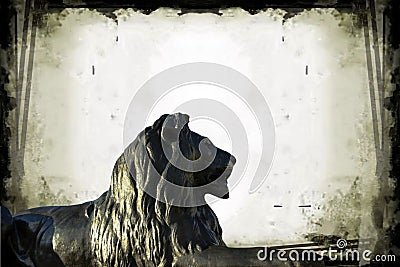 Barbary lion at Trafalgar Square in London on gray grunge background Stock Photo