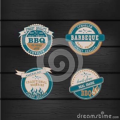 Barbecue BBQ grill logo stamp retro set Vector Illustration