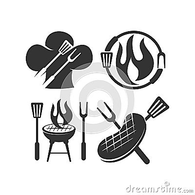 Barbecue beef chef fire logo template vector badge Design set Vector Illustration