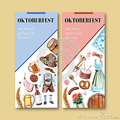 Barbecue, beer and trachten outfit flyer design element isolated watercolor illustration Cartoon Illustration