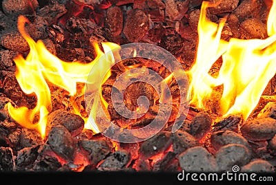 Barbecue burning charcoal Stock Photo