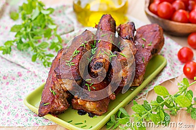 Barbecue country-style pork ribs in oven Stock Photo