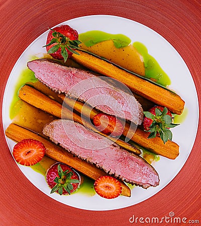 Barbecue dry aged kobe chateaubriand steak on plate Stock Photo