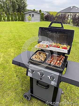 Barbecue in an elegant backyard of a modern house Editorial Stock Photo