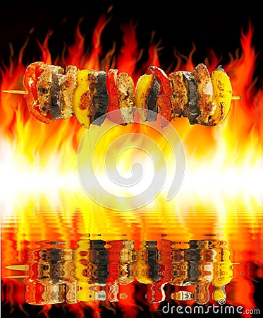 Barbecue and fire Stock Photo