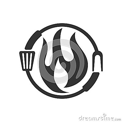 Barbecue Fire Fork Spatula logo template vector badge Design Vector Illustration