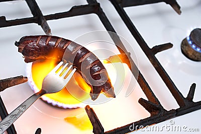 Barbecue in flames Stock Photo