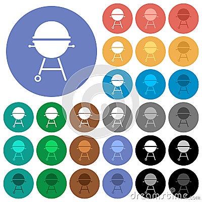 Barbecue grill with cover solid round flat multi colored icons Vector Illustration