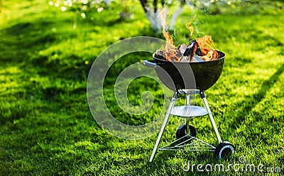 Barbecue Grill with Fire Stock Photo