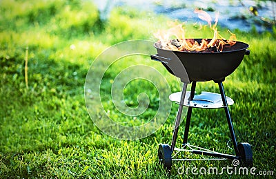 Barbecue grill with fire Stock Photo