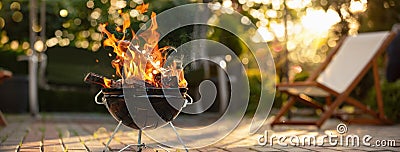 Barbecue Grill With Fire On Open Air Stock Photo