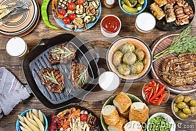 Barbecue, grill, food, party, pepper, picnic, sausage, hot, rib, barbecued, grilling, summer, concep Stock Photo