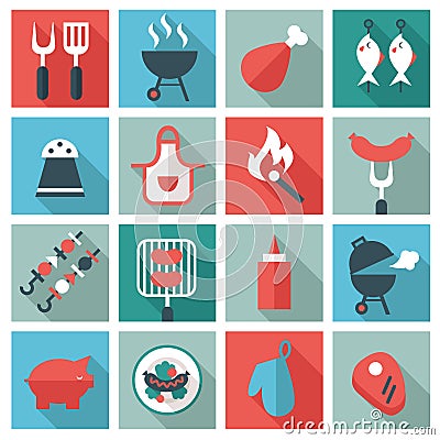 Barbecue and grill icon set Vector Illustration